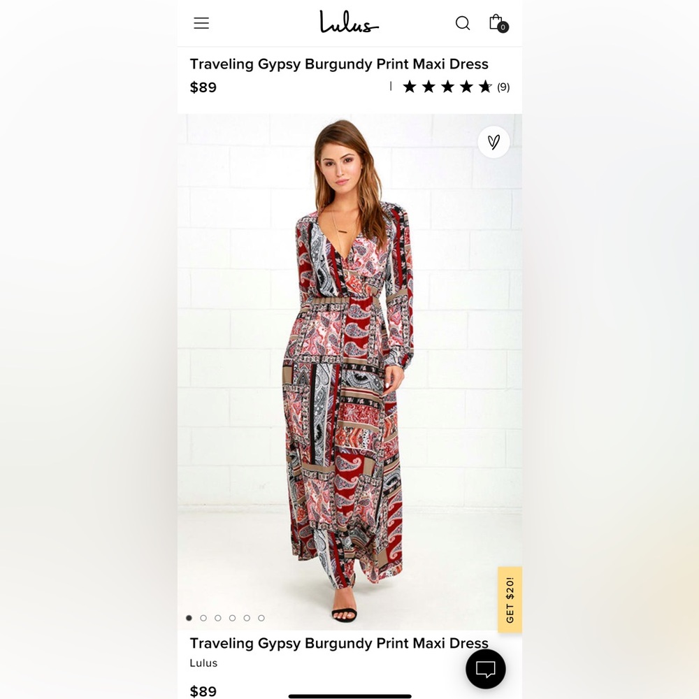 LULUS Traveling Gypsy Burgundy Print Maxi Dress Size S
